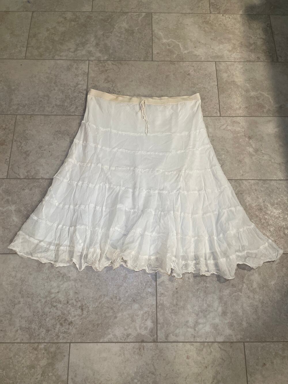 Metrowear Off-White Cotton Tattered Tiered Midi Skirt Sz XL Fairy Garden Pirate